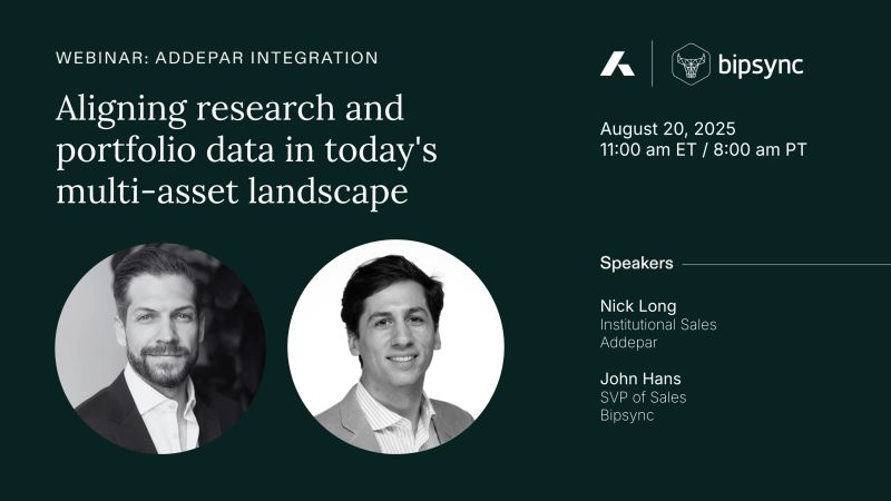 Addepar and Bipsync webinar invitation on aligning research and portfolio data