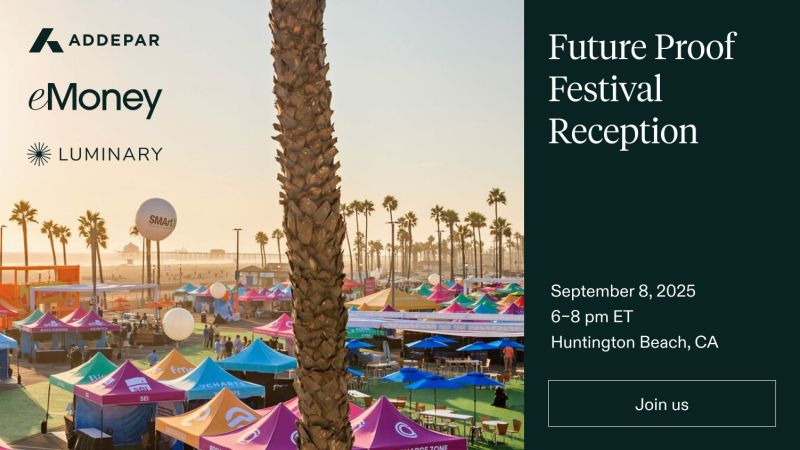 Future Proof Festival reception invitation with Addepar, eMoney Advisor, and Luminary